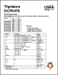 DCR1476/32 datasheet: Thyristor. Vrrm = 3200V, Vrsm = 3300V. D.C. motors control, controlled rectifiers, high power drives. DCR1476/32