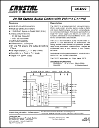 CS4222-KS datasheet: 20-bit multimedia audio codec with volume control CS4222-KS