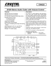 CS4222 datasheet: 20-bit multimedia audio codec with volume control CS4222