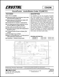 CS4298-JQ datasheet: Sound fusion audio/modem codec 97 (AMC 97) CS4298-JQ