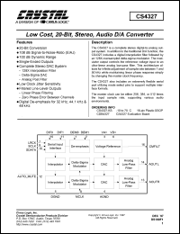 CS4327-KS datasheet: Low cost, 20-bit, stereo, audio D/A converter CS4327-KS