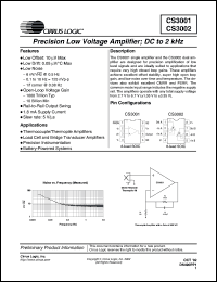 CS3001-IS datasheet: Precision low voltage amplifier: DC to 2kHz CS3001-IS