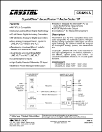 CS4297A-KQ datasheet: CrystalClear soundFusion audio codec 97 (AMC 97) CS4297A-KQ
