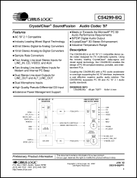 CS4299-BQ datasheet: CrystalClear soundFusion audio codec 97 (AMC 97) CS4299-BQ