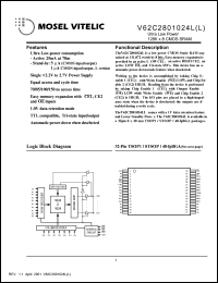 V62C2801024L-70V datasheet: Ultra low power 128K x 8 CMOS static RAM V62C2801024L-70V