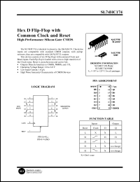 SL74HC174N datasheet: Hex D flip-flop with common clock and reset. High-performance silicon-gate CMOS. SL74HC174N