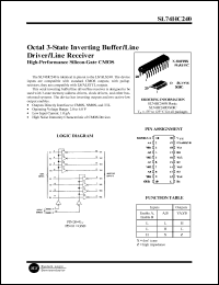 SL74HC240N datasheet: Octal 3-state inverting buffer/line driver/line receiver. High-performance silicon-gate CMOS. SL74HC240N