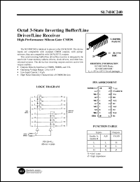 SL74HC240D datasheet: Octal 3-state inverting buffer/line driver/line receiver. High-performance silicon-gate CMOS. SL74HC240D