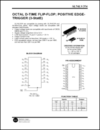 SL74LV374D datasheet: Octal D-time flip-flop; positive edge-trigger (3-state). SL74LV374D