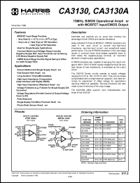CA3130AE datasheet: 15MHz, BiMOS operational amplifier with MOSFET input/CMOS output CA3130AE