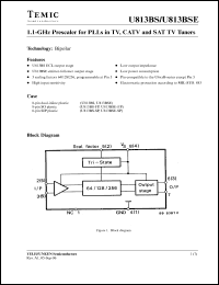 U813BSE-FP datasheet: 1.1-GHz prescaler for PLLs in TV, CATV and SAT TV tuners, emitter-follower output stage U813BSE-FP