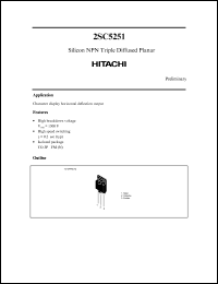 2SC5251 datasheet: NPN transistor for  character display horizontal deflection output application, 1500V, 12A 2SC5251