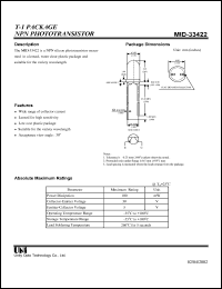 MID-33422 datasheet: T-1 package NPN phototransistor MID-33422