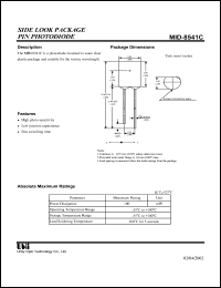 MID-8541C datasheet: Side look package PIN photodiode MID-8541C