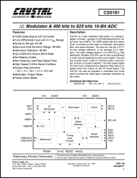 CS5181-BL datasheet: Modulator & 400kHz to 625kHz 16-bit ADC CS5181-BL