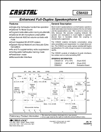 CS6422-IS datasheet: Enchanced full-duplex speakerphone IC CS6422-IS