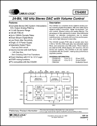 CS4392-KZ datasheet: 24-bit, 192kHz stereo DAC with volume control CS4392-KZ