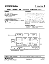 CS4396-KS datasheet: 24-bit, 192kHz D/A converter for digital audio CS4396-KS