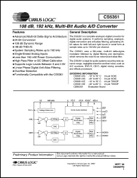 CS5351-KZ datasheet: 108dB, 192kHz, multi-bit audio A/D converter CS5351-KZ