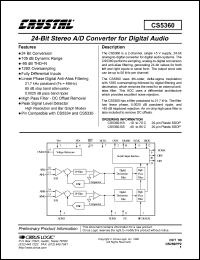 CS5360-BS datasheet: 24-bit stereo A/D converter for digital audio CS5360-BS