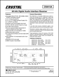 CS8415A-IS datasheet: 96kHz digital audio interface receiver CS8415A-IS