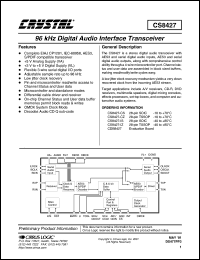 CS8427-CZ datasheet: 96kHz digital audio interface transceiver CS8427-CZ
