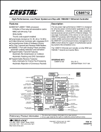 CS89712-CB datasheet: High-performance, low-power system-on-chip with 10BASE-T ethernet controller CS89712-CB