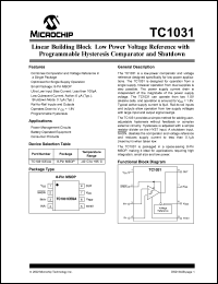TC1031CEUATR datasheet: Linear building block  low power voltage reference with programmable hysteresis comparator and shutdown TC1031CEUATR