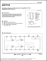 AN7316 datasheet: Dual recording and playback pre-amplifier IC for single/double cassette AN7316