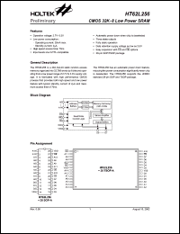 HT62l256 datasheet: CMOS 32K x 8, low power SRAM HT62l256