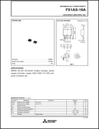 FS1AS-16A datasheet: 800V planar process MOSFET FS1AS-16A