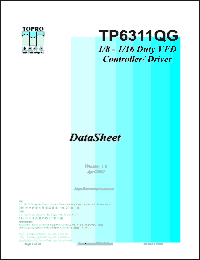 TP6311QG datasheet: 1/8-1/16 duty VFD controller/driver. TP6311QG