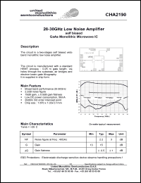 CHA2190-99F/00 datasheet: 20-30GHz low noise amplifier CHA2190-99F/00