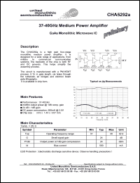 CHA5292a-99F/00 datasheet: 37-40GHz medium power amplifier CHA5292a-99F/00
