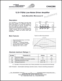 CHA2266-99F/00 datasheet: 12.5-17GHz low-noise driver amplifier CHA2266-99F/00
