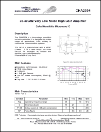 CHA2394-99F/00 datasheet: 36-40GHz very low noise high gain amplifier CHA2394-99F/00