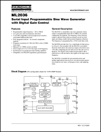 ML2036CP datasheet: Serial input programmable sine wave generator with digital gain control ML2036CP