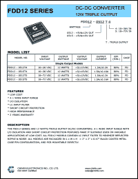 FDD12-0512T4 datasheet: 12 W DC/DC converter,input voltage 10-36 V, output voltage 5/+/-12 V, output current 1.5A/+/-0.2A FDD12-0512T4