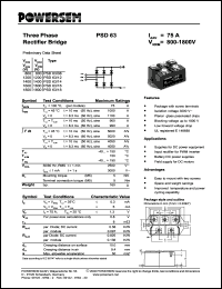 PSD63/08 datasheet: 800 V three phase rectifier bridge PSD63/08