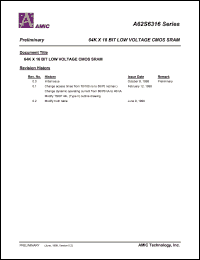 A62S6316G-55S datasheet: 55ns; operating current:40mA;standby current:30uA 64K x 16bit low voltage CMOS SRAM A62S6316G-55S