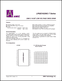 LP62E16256CU-70LLT datasheet: 70ns; operating current:30mA; standby current:10uA; 256 x 16bit low voltage CMOS SRAM LP62E16256CU-70LLT