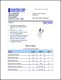 2N2219A datasheet: Chip: 6.0V; geometry 0400; polarity NPN 2N2219A