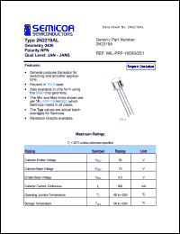 2N2219A datasheet: Chip: 6.0V; geometry 0400; polarity NPN 2N2219A