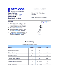 2N2484 datasheet: Chip: 6.0V; geometry 0307; polarity NPN 2N2484