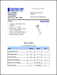 2N2857 datasheet: Chip: 6.0V; geometry 0011; polarity NPN 2N2857