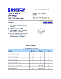 2N2857 datasheet: Chip: 6.0V; geometry 0011; polarity NPN 2N2857