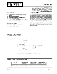 US1010-25CD datasheet: 5-2.5V 1A low dropout positive fixed output regulator US1010-25CD