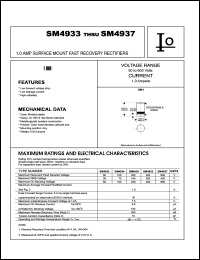 SM4937 datasheet: Surface mount fast recovery rectifier. Maximum recurrent peak reverse voltage 600 V. Maximum average forward rectified current 1.0 A. SM4937