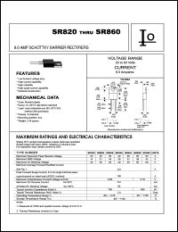 SR820 datasheet: Schottky barrier rectifier. Case positive.  Maximum recurrent peak reverse voltage 20 V. Maximum average forward rectified current 8.0 A. SR820