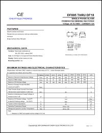 DF02 datasheet: Single phase glass passivated bridge rectifier. Maximum recurrent peak reverse voltage 200 V. Maximum average forward rectified current 1.0 A. DF02